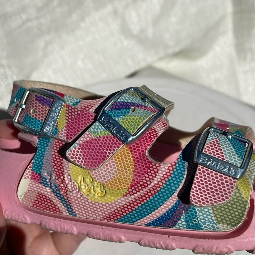 Birki’s by Birkenstock Girls Multi Color with Pink Sole Sandals Sz 26